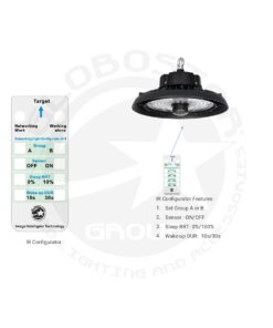 GLOBOSTAR® INDUSTRY 61704 Βιομηχανικό Φωτιστικό Καμπάνα High Bay UFO Τεχνολογίας Smart Group Linkable Control System 2.4Ghz με Αισθητήρα Κίνησης Microwave LED 100W 15000lm SDCM<5 90° AC 85-265V Αδιάβροχο IP65 IK08 Φυσικό Λευκό 5000K - 175 x Sanan Opto SMD Chip & TÜV SÜD Driver - Μαύρο Χυτό Αλουμίνιο - Μ26.5 x Π26.5 x Υ15cm - 5 Χρόνια Εγγύηση