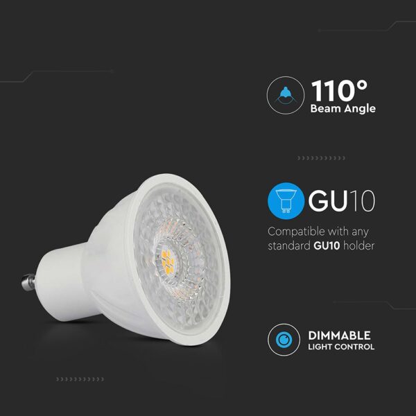 LED Λάμπα Spot GU10 6W V-TAC Dimmable 110° 445lm Θερμό Λευκό 3000K – 211981