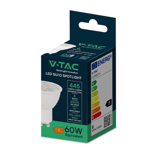 LED SPOT Λάμπα GU10 6W V-TAC 10° 445lm Φυσικό Λευκό 4000K- 21200271