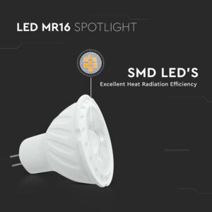 LED Λάμπα MR16 GU5.3 12V DC 6W V-TAC 38° 455lm Φυσικό Λευκό 4000K – 212081