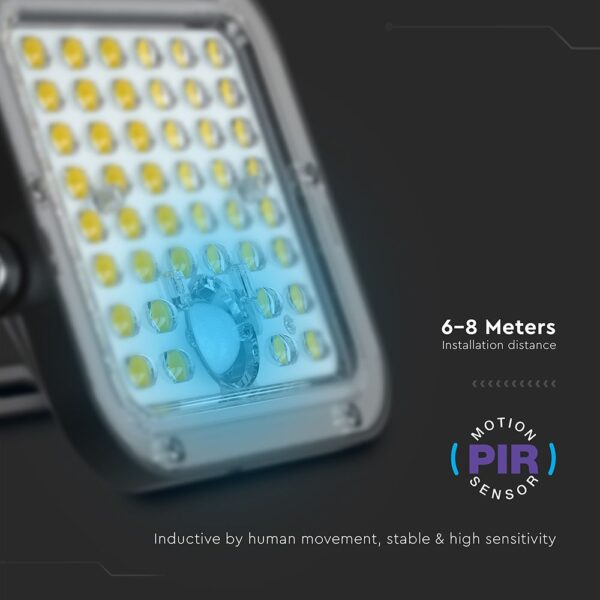 10W LED Ηλιακός Προβολέας Μαύρος 4000K+6000K με Ανιχνευτή Κίνησης & Τηλεχειριστήριο IP65 V-TAC  23756