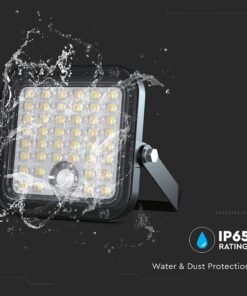 10W LED Ηλιακός Προβολέας Μαύρος 4000K+6000K με Ανιχνευτή Κίνησης & Τηλεχειριστήριο IP65 V-TAC 23756