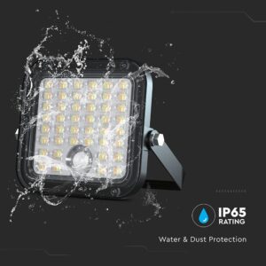 10W LED Ηλιακός Προβολέας Μαύρος 4000K+6000K με Ανιχνευτή Κίνησης & Τηλεχειριστήριο IP65 V-TAC  23756