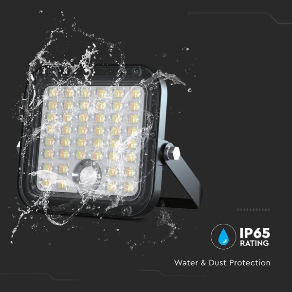 10W LED Ηλιακός Προβολέας Μαύρος 4000K+6000K με Ανιχνευτή Κίνησης & Τηλεχειριστήριο IP65 V-TAC  23756