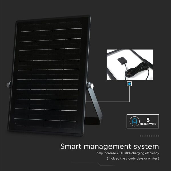 10W LED Ηλιακός Προβολέας Μαύρος 4000K+6000K με Ανιχνευτή Κίνησης & Τηλεχειριστήριο IP65 V-TAC  23756