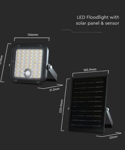10W LED Ηλιακός Προβολέας Μαύρος 4000K+6000K με Ανιχνευτή Κίνησης & Τηλεχειριστήριο IP65 V-TAC 23756