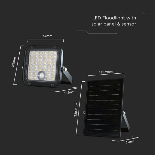 10W LED Ηλιακός Προβολέας Μαύρος 4000K+6000K με Ανιχνευτή Κίνησης & Τηλεχειριστήριο IP65 V-TAC  23756