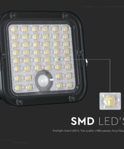 10W LED Ηλιακός Προβολέας Μαύρος 4000K+6000K με Ανιχνευτή Κίνησης & Τηλεχειριστήριο IP65 V-TAC 23756