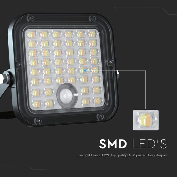 10W LED Ηλιακός Προβολέας Μαύρος 4000K+6000K με Ανιχνευτή Κίνησης & Τηλεχειριστήριο IP65 V-TAC  23756