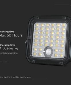 10W LED Ηλιακός Προβολέας Μαύρος 4000K+6000K με Ανιχνευτή Κίνησης & Τηλεχειριστήριο IP65 V-TAC 23756
