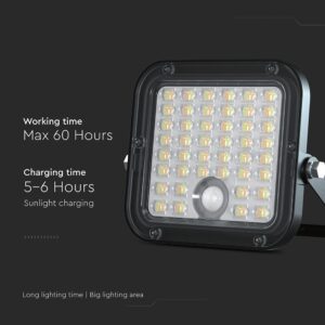 10W LED Ηλιακός Προβολέας Μαύρος 4000K+6000K με Ανιχνευτή Κίνησης & Τηλεχειριστήριο IP65 V-TAC  23756