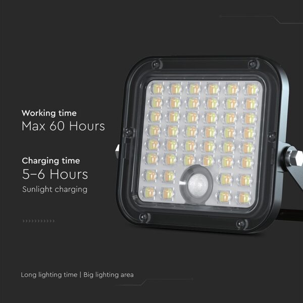 10W LED Ηλιακός Προβολέας Μαύρος 4000K+6000K με Ανιχνευτή Κίνησης & Τηλεχειριστήριο IP65 V-TAC  23756