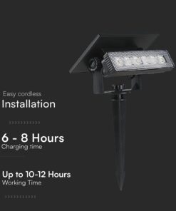 Ηλιακό Φωτιστικό Κήπου LED 0.9W V-TAC 23757 2σε1 Καρφωτό & Επιτοίχιο | Μαύρο IP65 Θερμό 3000K Εξωτερικού Χώρου