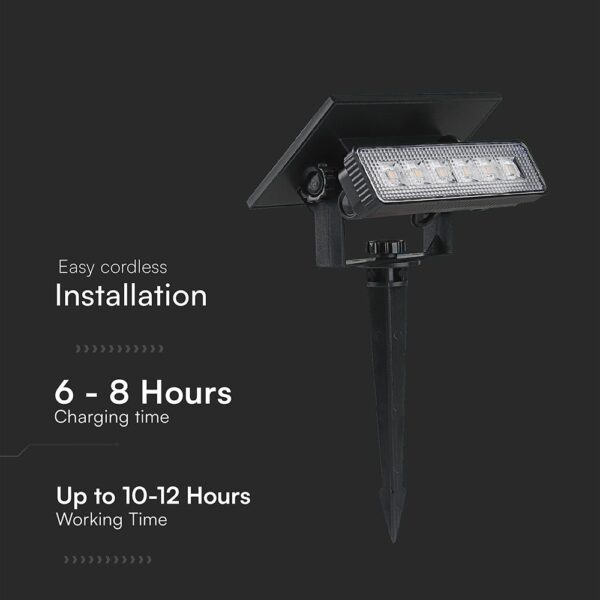 Ηλιακό Φωτιστικό Κήπου LED 0.9W V-TAC 23757 2σε1 Καρφωτό & Επιτοίχιο | Μαύρο IP65 Θερμό 3000K Εξωτερικού Χώρου