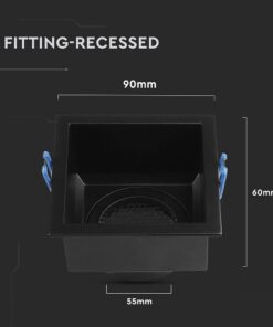 Χωνευτή Βάση Σποτ GU10 Τετράγωνη Μαύρη Αλουμινίου Βαθιά με Κυψέλες V-TAC 23764