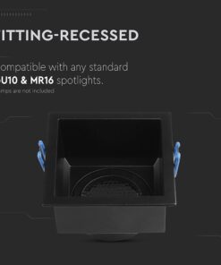 Χωνευτή Βάση Σποτ GU10 Τετράγωνη Μαύρη Αλουμινίου Βαθιά με Κυψέλες V-TAC 23764