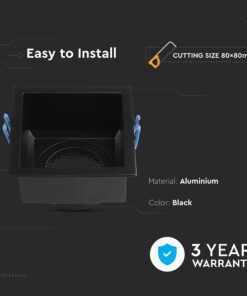 Χωνευτή Βάση Σποτ GU10 Τετράγωνη Μαύρη Αλουμινίου Βαθιά με Κυψέλες V-TAC 23764