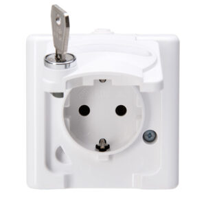 Earthed socket outlet with hinged lid and safety lock, colour: arctic white – 1-K103536008