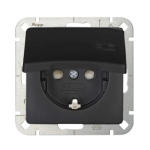 HK05 – Earthed socket outlet with hinged lid and shutter – colour: mattblack – 1-K920850000