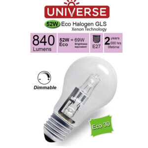 ΛΑΜΠΑ ΑΛΟΓΟΝΟΥ ΕCO30 CLASSIC A55 52W E27 2800K 220-240V 840lm 360° DIMMABLE UNIVERSE – 1-U001359