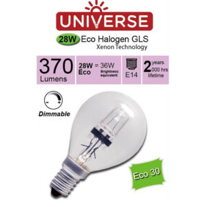 ΛΑΜΠΑ ΑΛΟΓΟΝΟΥ ΕCO30 ΣΦΑΙΡΑΚΙ G45 28W Ε14 2800K 220-240V 370lm 360° DIMMABLE UNIVERSE – 1-U001403