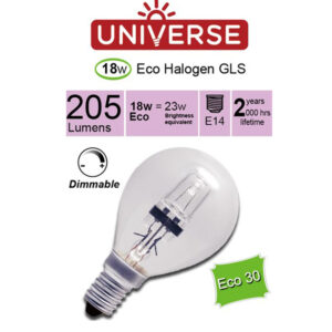 ΛΑΜΠΑ ΑΛΟΓΟΝΟΥ ΕCO30 ΣΦΑΙΡΑΚΙ G45 18W Ε14 2800K 220-240V 204lm 360° DIMMABLE UNIVERSE – 1-U001526