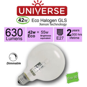 ΛΑΜΠΑ ΑΛΟΓΟΝΟΥ ΕCO30 ΣΦΑΙΡΑ G95 52W E27 2800K 220-240V 840lm 360° DIMMABLE UNIVERSE – 1-U003377