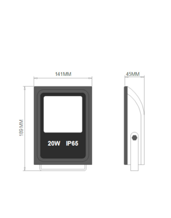 ΠΡΟΒΟΛΕΑΣ LED SMD 20W 6400K 85-265V 2000lm 120° IP65 ΜΑΥΡΟΣ UNIVERSE – 1-U003469