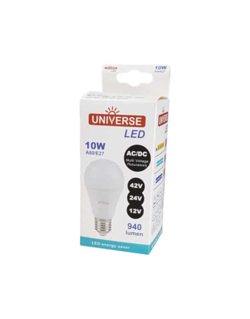 ΛΑΜΠΑ LED SMD Α60 10W E27 6000K 12-24-42VAC/DC 880lm/F UNIVERSE – 1-U005210