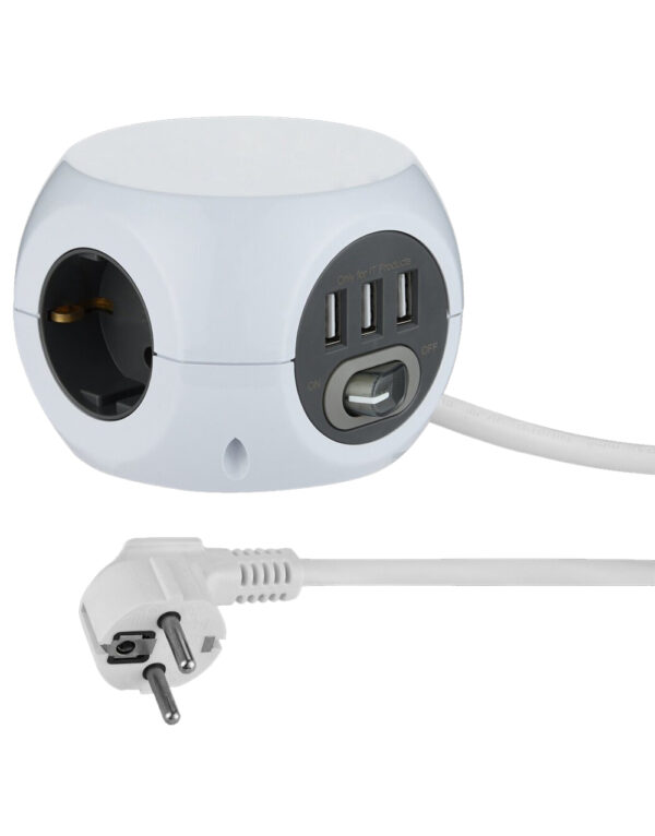 ΠΟΛΥΠΡΙΖΟ 3 ΘΕΣΕΩΝ, 3ΧUSB (2.4A)  ΜΕ 1,5Μ ΚΑΛΩΔΙΟ ΚΑΙ ΔΙΑΚΟΠΤΗ ELECTRALINE – 2-EL62078