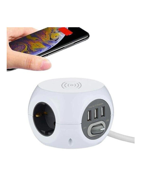 ΠΟΛΥΠΡΙΖΟ 3 ΘΕΣΕΩΝ, 3ΧUSB (2.4A) ΚΑΙ ΑΣΥΡΜΑΤΗ ΕΠΑΓΩΓΙΚΗ ΦΟΡΤΙΣΗ ΜΕ 1,5Μ ΚΑΛΩΔΙΟ ΚΑΙ ΔΙΑΚΟΠΤΗ ELECTRALINE – 2-EL62079
