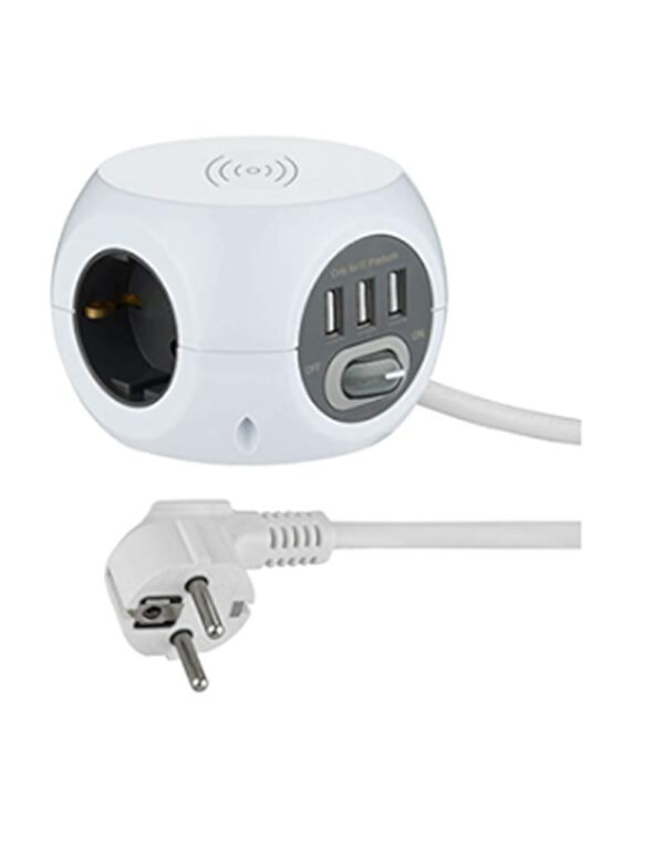 ΠΟΛΥΠΡΙΖΟ 3 ΘΕΣΕΩΝ, 3ΧUSB (2.4A) ΚΑΙ ΑΣΥΡΜΑΤΗ ΕΠΑΓΩΓΙΚΗ ΦΟΡΤΙΣΗ ΜΕ 1,5Μ ΚΑΛΩΔΙΟ ΚΑΙ ΔΙΑΚΟΠΤΗ ELECTRALINE – 2-EL62079