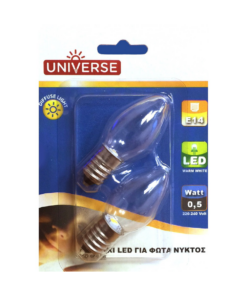 ΛΑΜΠΑ LED ΝΥΚΤΟΣ 0,5W E14 3000K 220-240V UNIVERSE X2ΤΕΜ – 2-U002103