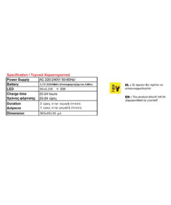 ΦΩΤΙΣΤΙΚΟ LED SMD 6W 6500Κ 230V ΕΠΑΝΑΦΟΡΤΙΖΟΜΕΝΟ ΜΕ ΜΠΑΤΑΡΙΑ Li-ion ΜΗ ΣΥΝΕΧΟΥΣ ΛΕΙΤΟΥΡΓΙΑΣ UNIVERSE – 2-U003124