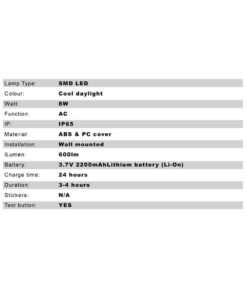 ΦΩΤΙΣΤΙΚΟ LED SMD 8W 6500K 230V ΔΙΠΛΗ ΚΕΦΑΛΗ ΕΠΑΝΑΦΟΡΤΙΖΟΜΕΝΟ ΜΕ ΜΠΑΤΑΡΙΑ Li-ion ΜΗ ΣΥΝΕΧΟΥΣ ΛΕΙΤΟΥΡΓΙΑΣ UNIVERSE – 2-U007504