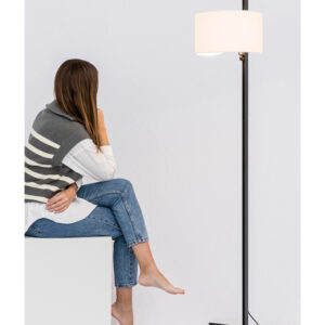 STAND UP BLACK FLOOR LAMP WHITE SHADE E27 20W – 1-FR57211-01