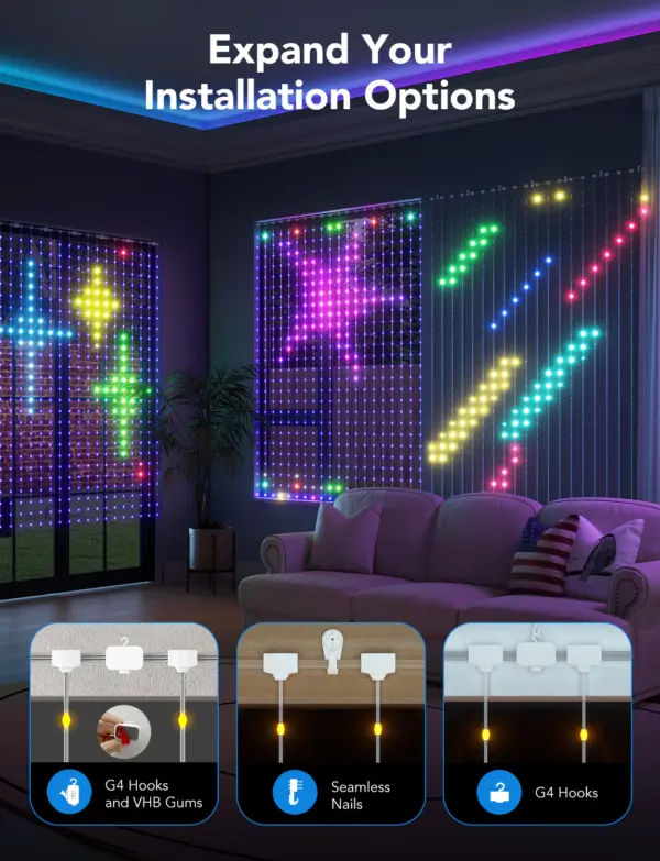 Wi-Fi Smart Λαμπάκια LED Κουρτίνα RGBIC 1.5x2m IP65 H70B1 Govee 1.SH.01.G027