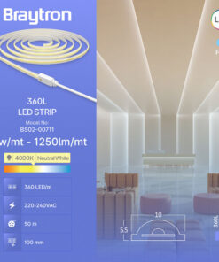 Ταινία led cob 12w/m 1250lm/m 220V IP65 4000k – BS02-00711