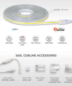 Ταινία led cob 12w/m 1250lm/m 220V IP65 3000k – BS02-00710