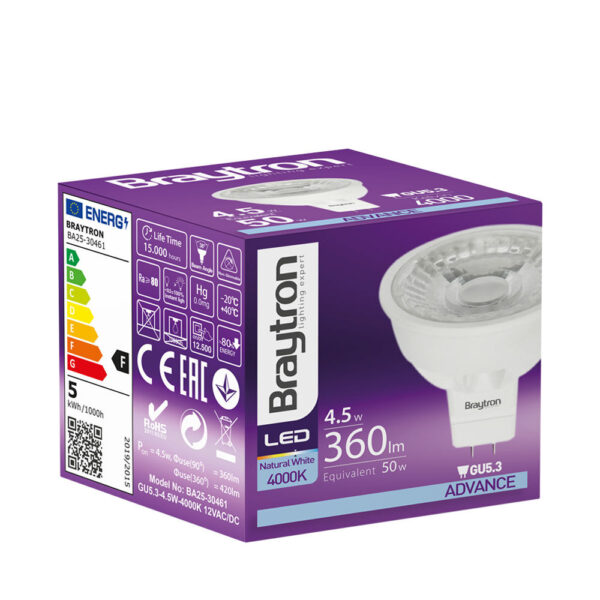 Λάμπα led MR16 12V 4,5W GU5.3 38D 4000K – BA25-30461