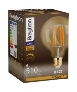 Λάμπα led G95 filament μελί 6W E27 2200K dimmable – BB47-60620