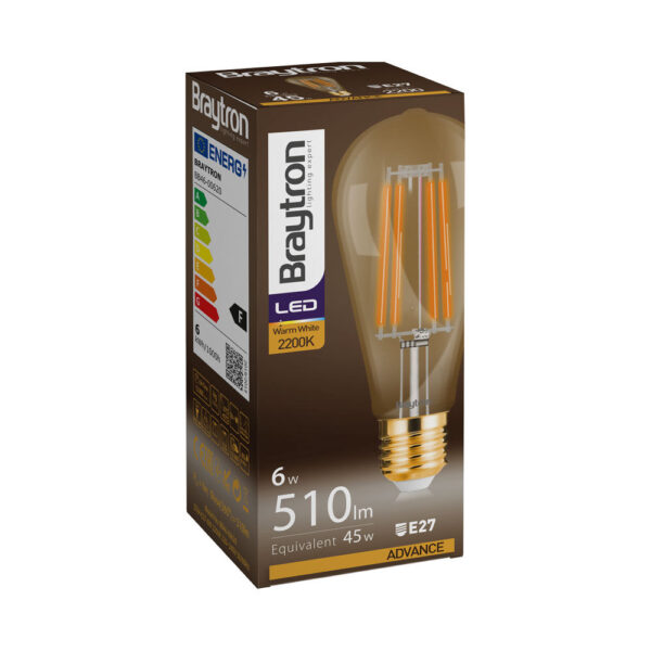 Λάμπα led ST64 μελί 6W E27 2200K – BB46-00620