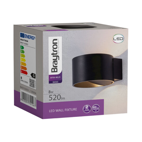 BRY-AVVA-WL01-8W-RND-BLC-3000K-WALL LIGHT – BH07-03001