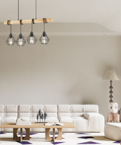 Κρεμαστό φωτιστικό 4 x E27 μαύρο/ξύλο – BV02-00020