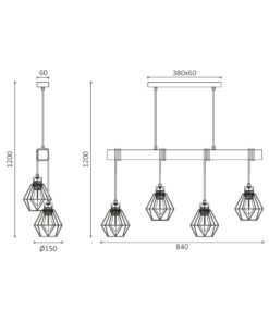 Κρεμαστό φωτιστικό 4 x E27 μαύρο/ξύλο – BV02-00020