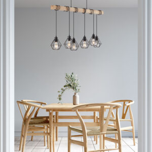 Κρεμαστό φωτιστικό 6 x E27 μαύρο/ξύλο – BV02-00021