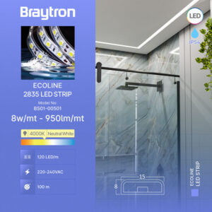 Ταινία led 2835 8w/m 950lm/m 220V IP54 4000k – BS01-00501