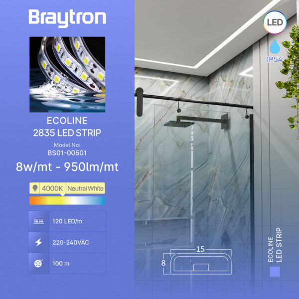 Ταινία led 2835 8w/m 950lm/m 220V IP54 4000k – BS01-00501