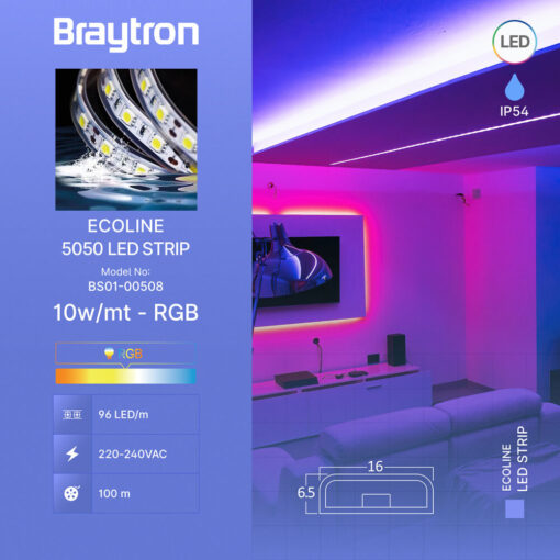 Ταινία led 5050  10 w/mt 220V IP54 RGB – BS01-00508