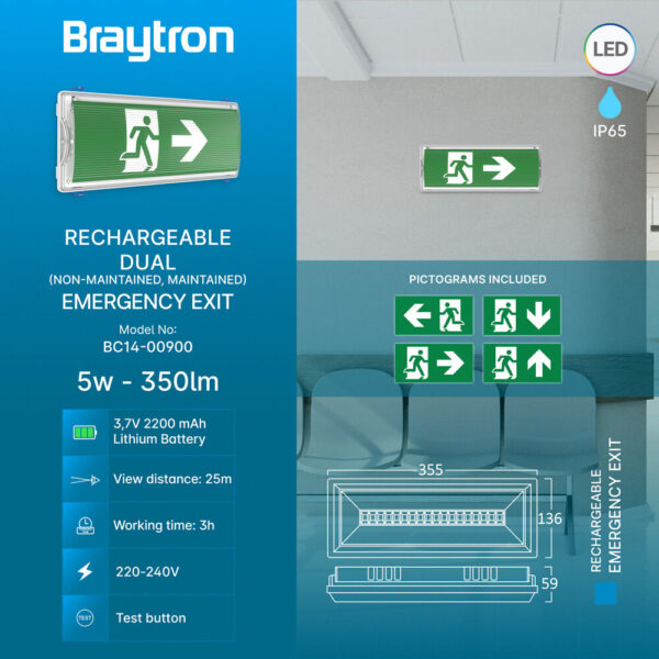BRY-EXIT-LED-5W-DUAL-IP65-WHT-EMERGENCY EXIT – BC14-00900